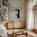 Arcade VI by Kent Youngstrom. Shown in a natural wood frame in a cozy modern living room. Available as an archival giclee rolled canvas, fine art paper, or poster print. SKU 81922a.