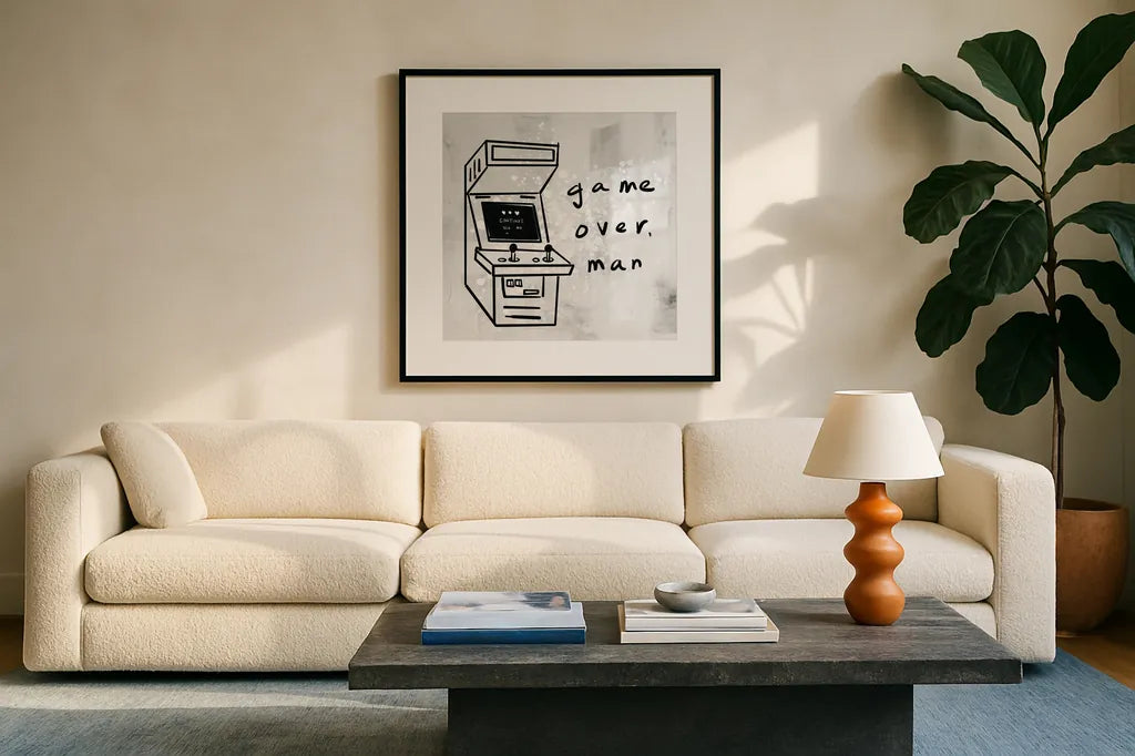 Arcade VIII by Kent Youngstrom. Displayed in a glass frame with matte in a clean modern living room. Available as an archival giclee rolled canvas, fine art paper, or poster print. SKU 81924a.