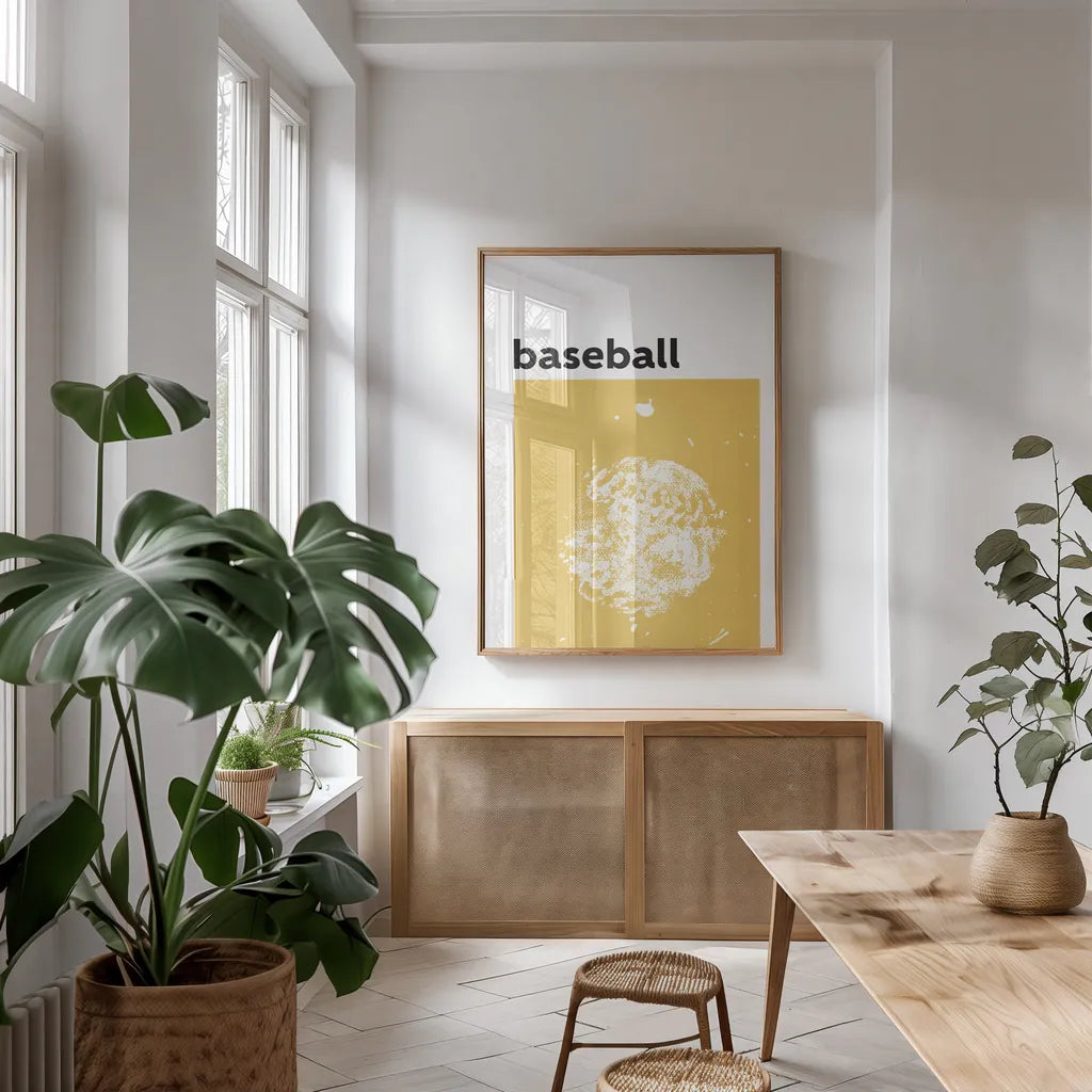 Baller I by Kent Youngstrom. shown as a print in a natural wood frame in a dining room. Available as a archival giclee rolled canvas, fine art paper, or poster print. SKU 84139h.