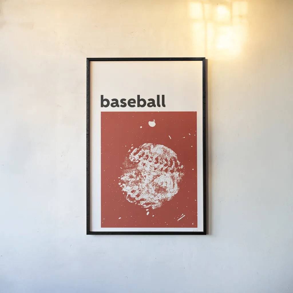 Baller I Red by Kent Youngstrom. shown as a paper print in a black flame. Available as a archival giclee rolled canvas, fine art paper, or poster print. SKU 84205h.
