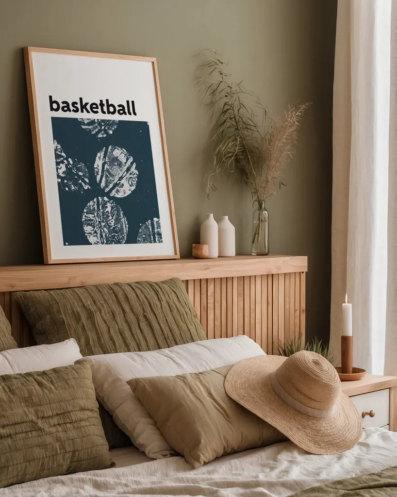 Baller II by Kent Youngstrom. shown as a paper print in a natural frame. Available as a archival giclee rolled canvas, fine art paper, or poster print. SKU 84140h.