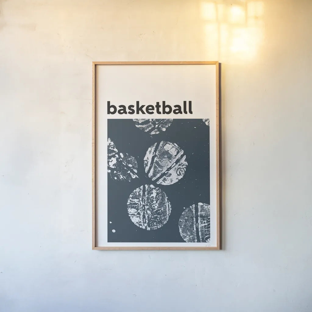Baller II by Kent Youngstrom. shown as a paper print in a natural frame. Available as a archival giclee rolled canvas, fine art paper, or poster print. SKU 84140h.