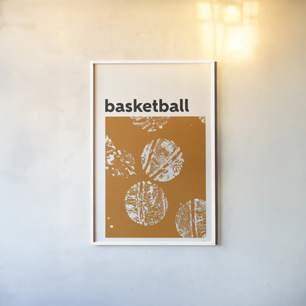 Baller II Orange by Kent Youngstrom. shown as a paper print in a white frame. Available as a archival giclee rolled canvas, fine art paper, or poster print. SKU 84206h.