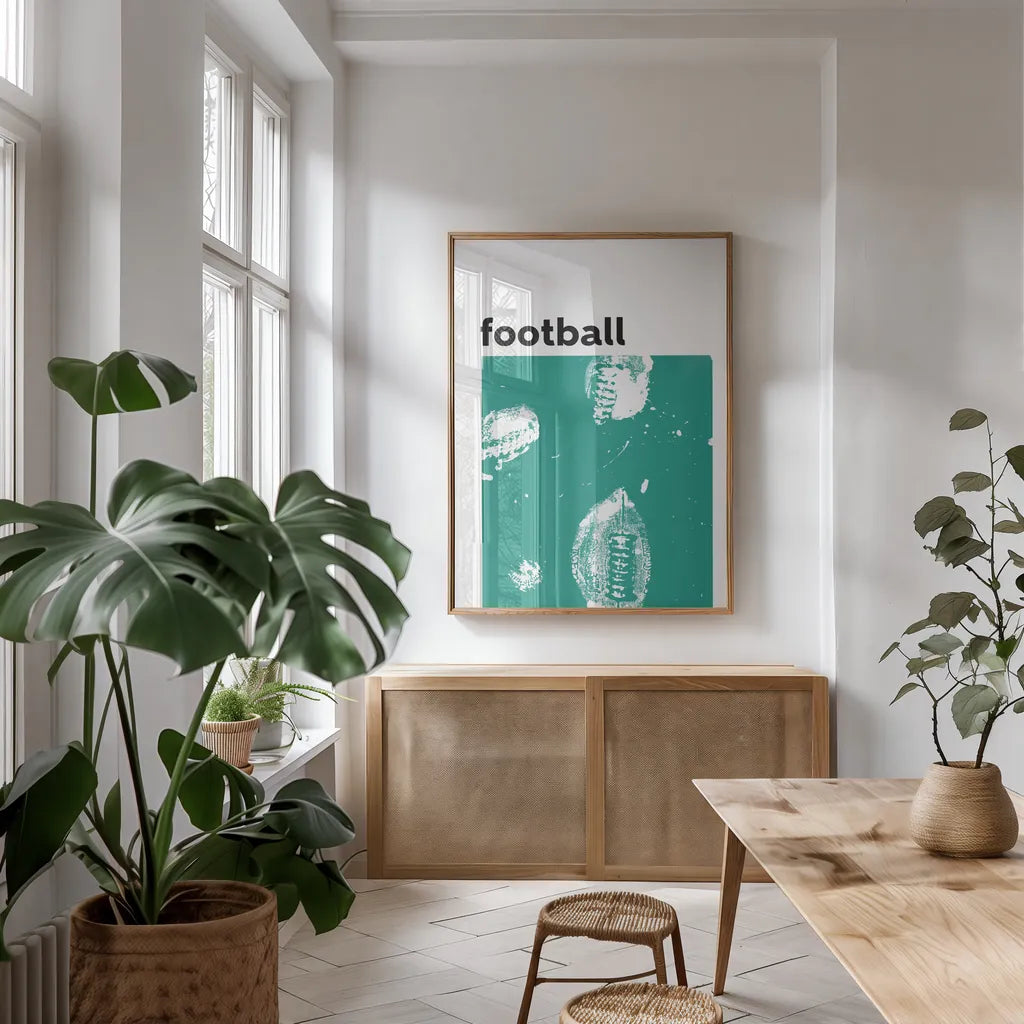 Baller III by Kent Youngstrom. shown as a print in a natural wood frame in a dining room. Available as a archival giclee rolled canvas, fine art paper, or poster print. SKU 84141h.