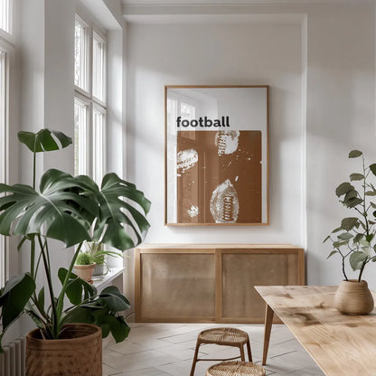Baller III Brown by Kent Youngstrom. shown as a print in a natural wood frame in a dining room. Available as a archival giclee rolled canvas, fine art paper, or poster print. SKU 84207h.