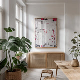 Bits and Bytes by Kent Youngstrom. shown as a print in a natural wood frame in a dining room. Available as a archival giclee rolled canvas, fine art paper, or poster print. SKU 80627h.