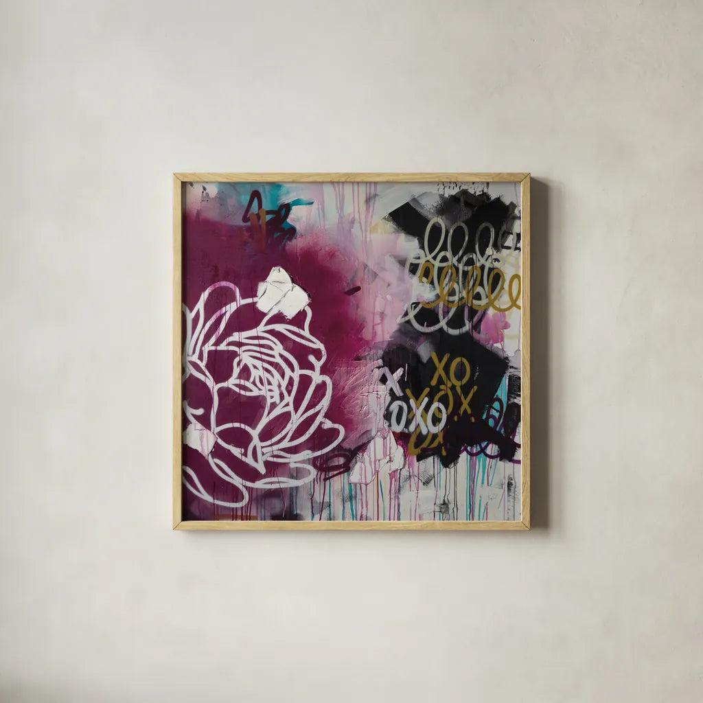 But Mom Dosent Like Graffiti by Kent Youngstrom. Shown in a natural wood glass frame for a timeless modern aesthetic. Available as an archival giclee rolled canvas, fine art paper, or poster print. SKU 87973a.