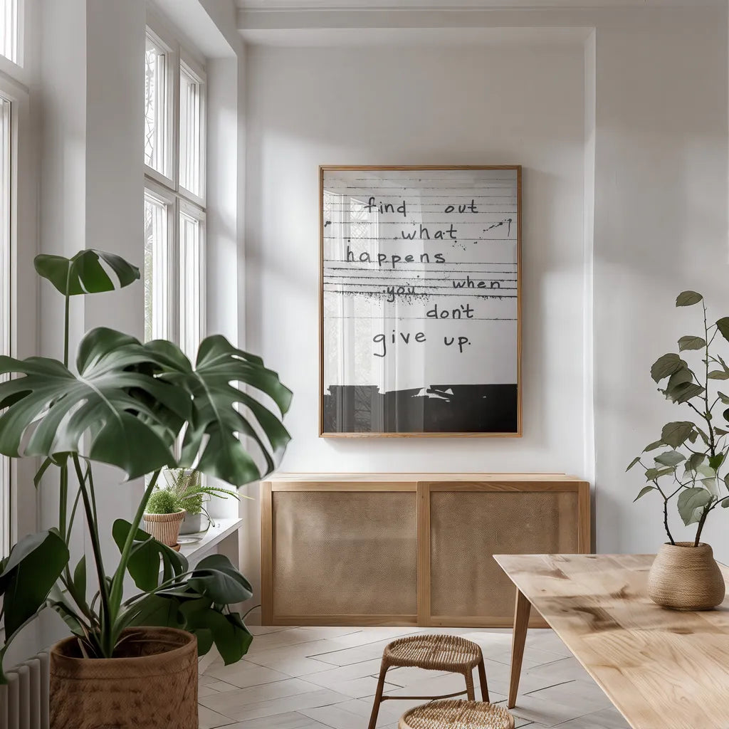 Dont Give Up by Kent Youngstrom. shown as a print in a natural wood frame in a dining room. Available as a archival giclee rolled canvas, fine art paper, or poster print. SKU 80203h.