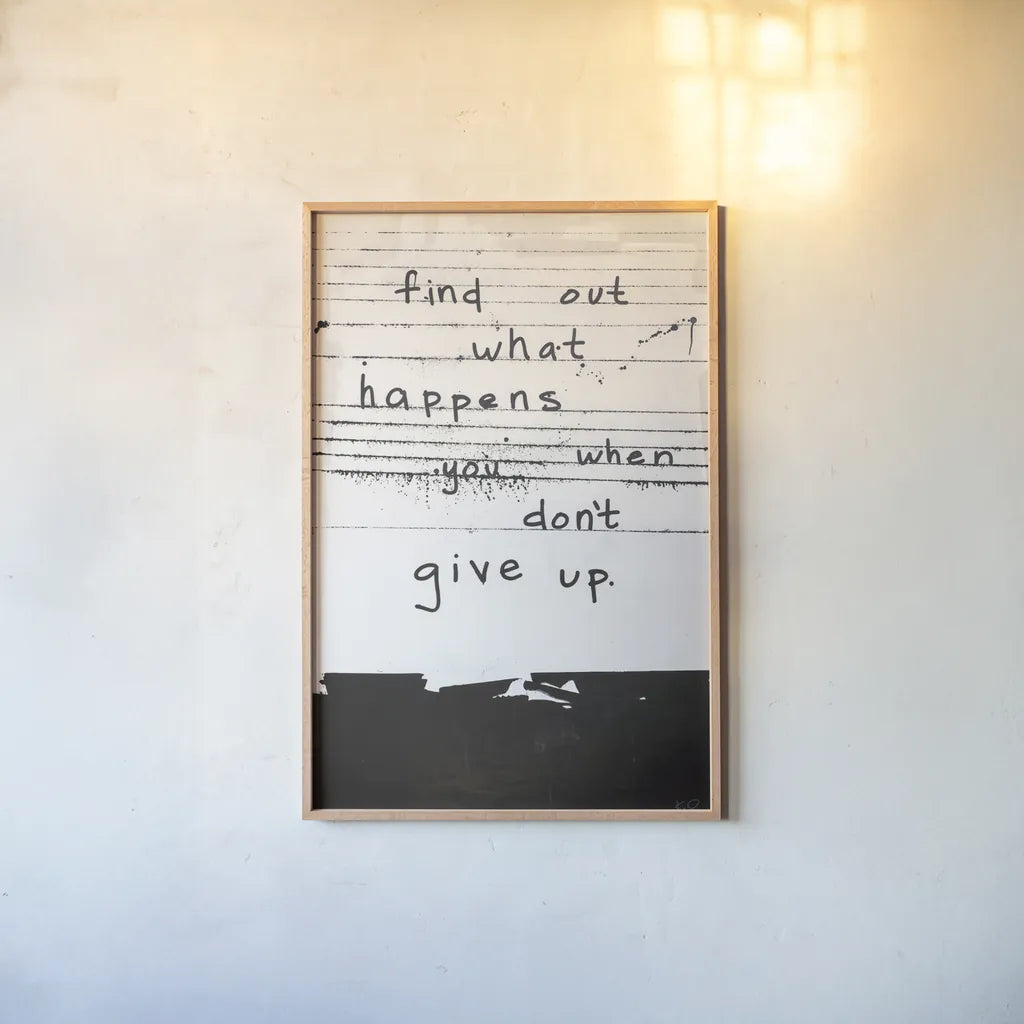 Dont Give Up by Kent Youngstrom. shown as a paper print in a natural frame. Available as a archival giclee rolled canvas, fine art paper, or poster print. SKU 80203h.