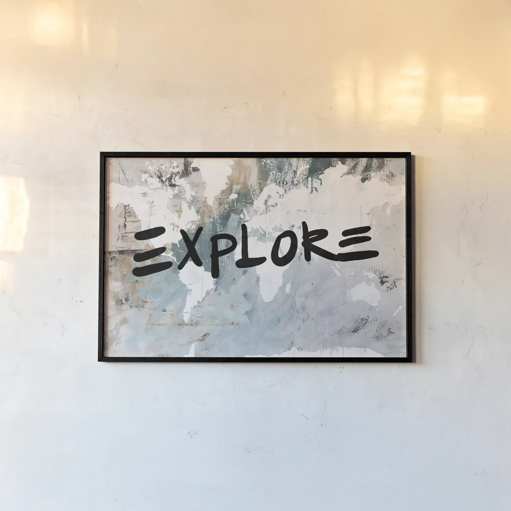 Explore Neutral World Map by Kent Youngstrom. shown as a paper print in a black flame. Available as a archival giclee rolled canvas, fine art paper, or poster print. SKU 82619i.