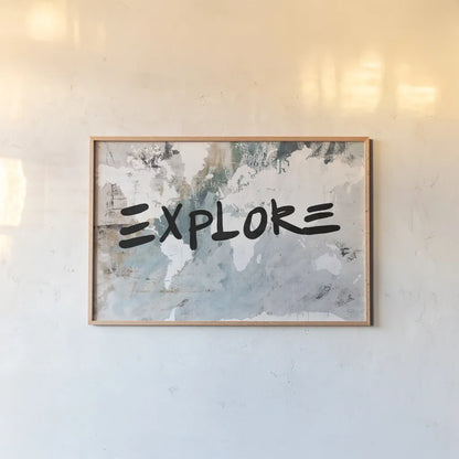 Explore Neutral World Map by Kent Youngstrom. shown as a paper print in a natural frame. Available as a archival giclee rolled canvas, fine art paper, or poster print. SKU 82619i.