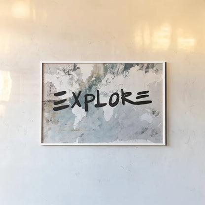 Explore Neutral World Map by Kent Youngstrom. shown as a paper print in a white frame. Available as a archival giclee rolled canvas, fine art paper, or poster print. SKU 82619i.