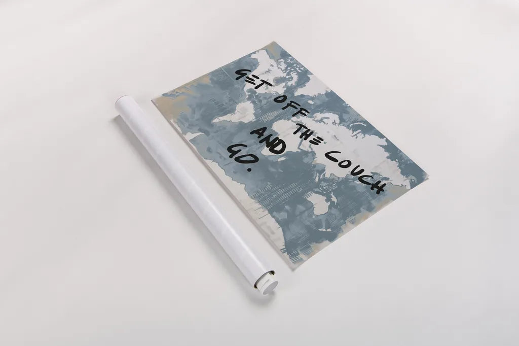 Get Off the Couch World by Kent Youngstrom. shown as a rolled paper print. Available as archival giclee rolled canvas, fine art paper, or poster print. SKU 82620i.