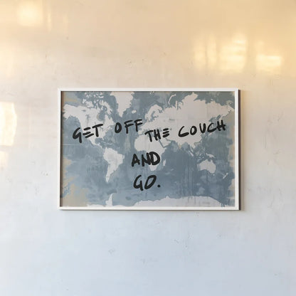Get Off the Couch World by Kent Youngstrom. shown as a paper print in a white frame. Available as a archival giclee rolled canvas, fine art paper, or poster print. SKU 82620i.