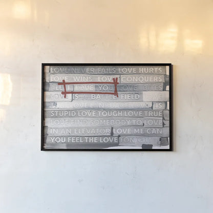 Graffiti Love by Kent Youngstrom. shown as a paper print in a black flame. Available as a archival giclee rolled canvas, fine art paper, or poster print. SKU 80204i.