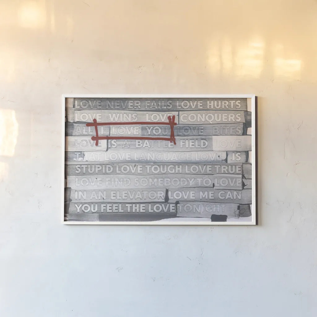 Graffiti Love by Kent Youngstrom. shown as a paper print in a white frame. Available as a archival giclee rolled canvas, fine art paper, or poster print. SKU 80204i.