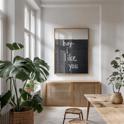 Hey I Like You by Kent Youngstrom. shown as a print in a natural wood frame in a dining room. Available as a archival giclee rolled canvas, fine art paper, or poster print. SKU 87972h.