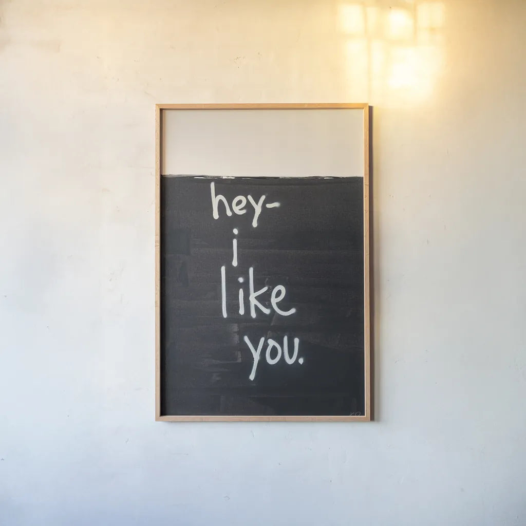 Hey I Like You by Kent Youngstrom. shown as a paper print in a natural frame. Available as a archival giclee rolled canvas, fine art paper, or poster print. SKU 87972h.
