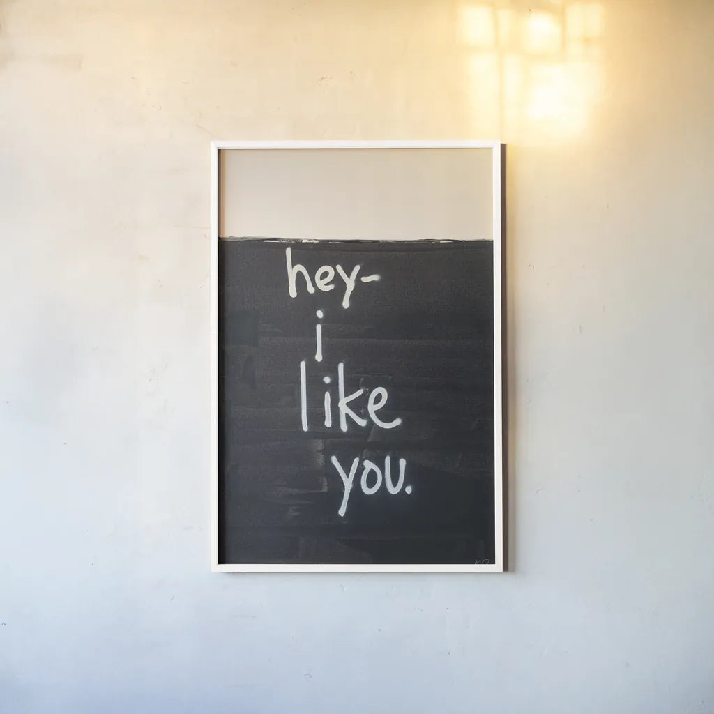 Hey I Like You by Kent Youngstrom. shown as a paper print in a white frame. Available as a archival giclee rolled canvas, fine art paper, or poster print. SKU 87972h.