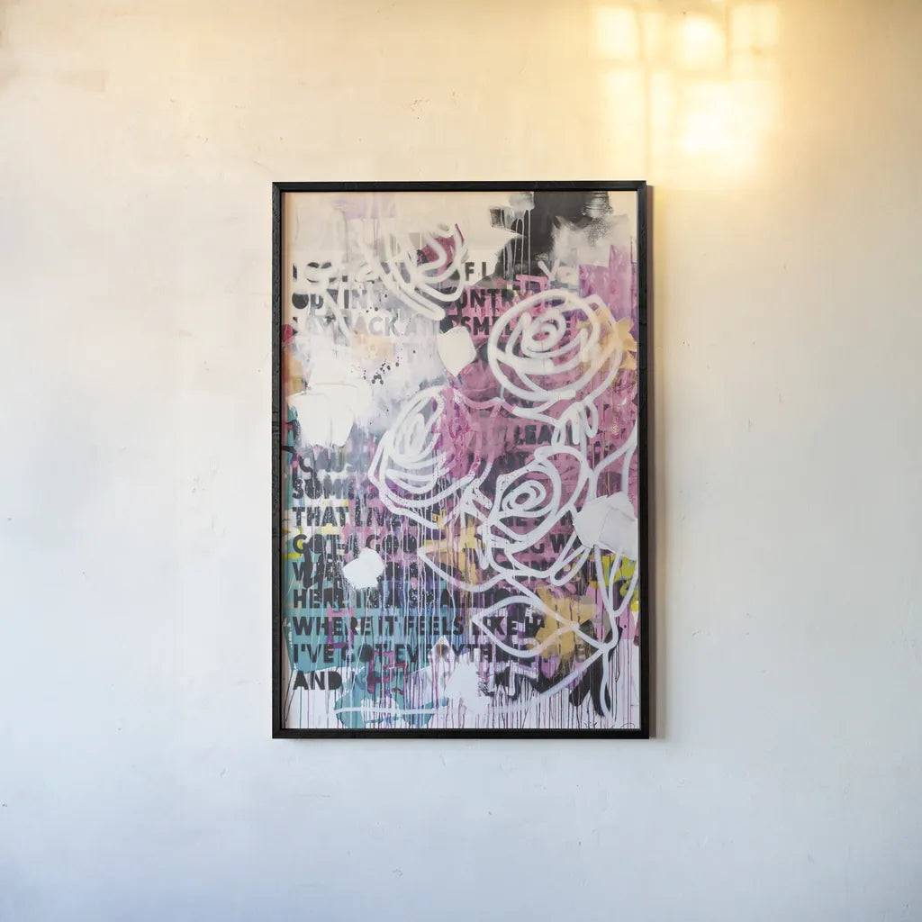 Ive Got Everything v2 Pink by Kent Youngstrom. shown as a paper print in a black flame. Available as a archival giclee rolled canvas, fine art paper, or poster print. SKU 85666h.