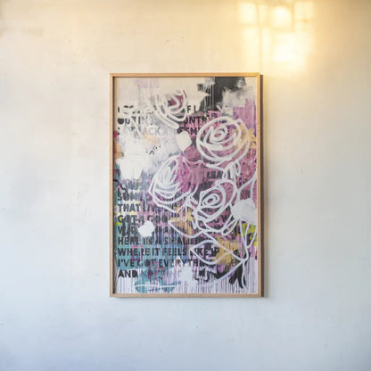 Ive Got Everything v2 Pink by Kent Youngstrom. shown as a paper print in a natural frame. Available as a archival giclee rolled canvas, fine art paper, or poster print. SKU 85666h.