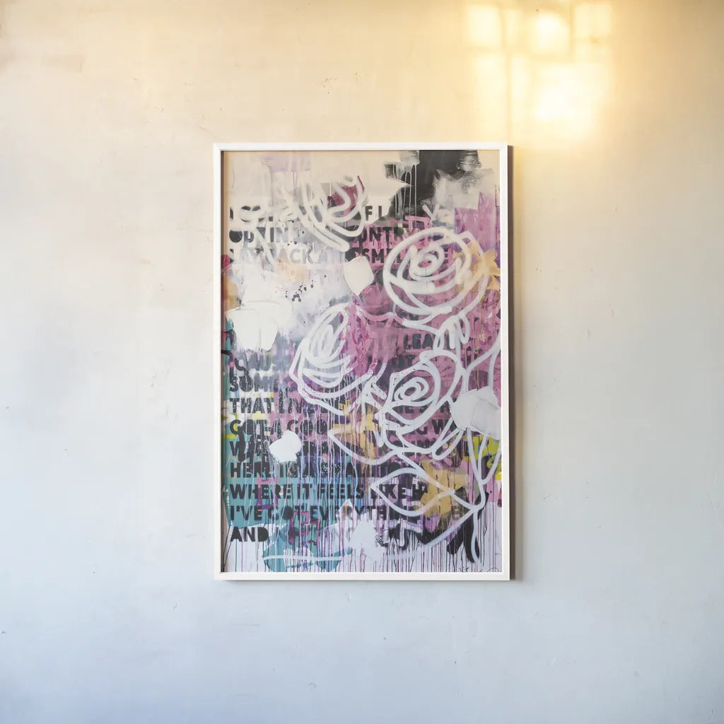 Ive Got Everything v2 Pink by Kent Youngstrom. shown as a paper print in a white frame. Available as a archival giclee rolled canvas, fine art paper, or poster print. SKU 85666h.