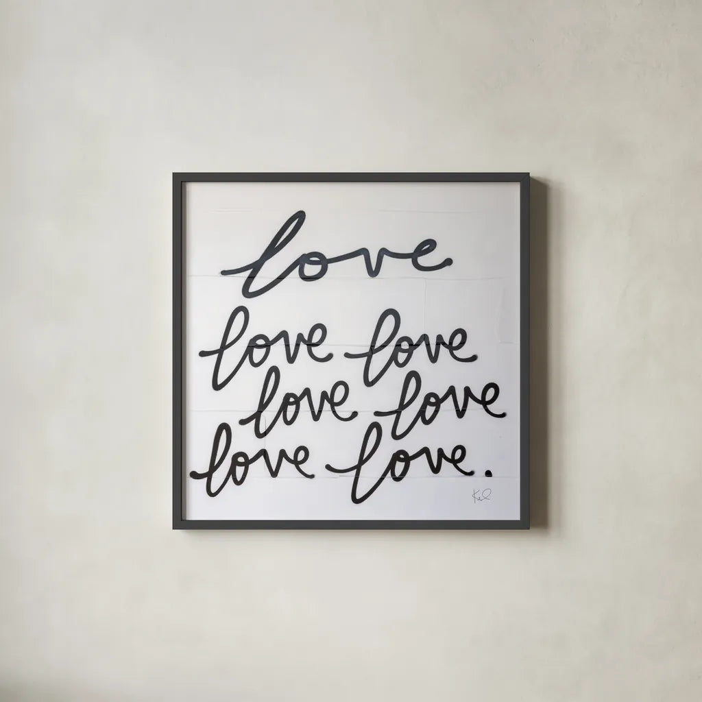Love Times Seven Sq by Kent Youngstrom. Shown in a sleek black glass frame for a contemporary gallery look. Available as an archival giclee rolled canvas, fine art paper, or poster print. SKU 80638a.
