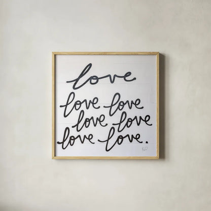 Love Times Seven Sq by Kent Youngstrom. Shown in a natural wood glass frame for a timeless modern aesthetic. Available as an archival giclee rolled canvas, fine art paper, or poster print. SKU 80638a.