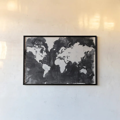 Map of the World Crop by Kent Youngstrom. shown as a paper print in a black flame. Available as a archival giclee rolled canvas, fine art paper, or poster print. SKU 81316i.