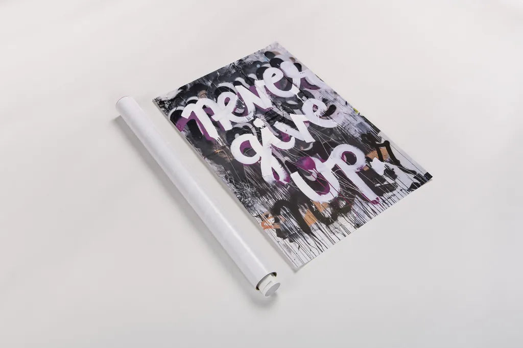 Never Give Up by Kent Youngstrom. shown as a rolled paper print. Available as archival giclee rolled canvas, fine art paper, or poster print. SKU 80212h.