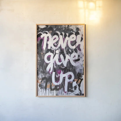 Never Give Up by Kent Youngstrom. shown as a paper print in a natural frame. Available as a archival giclee rolled canvas, fine art paper, or poster print. SKU 80212h.