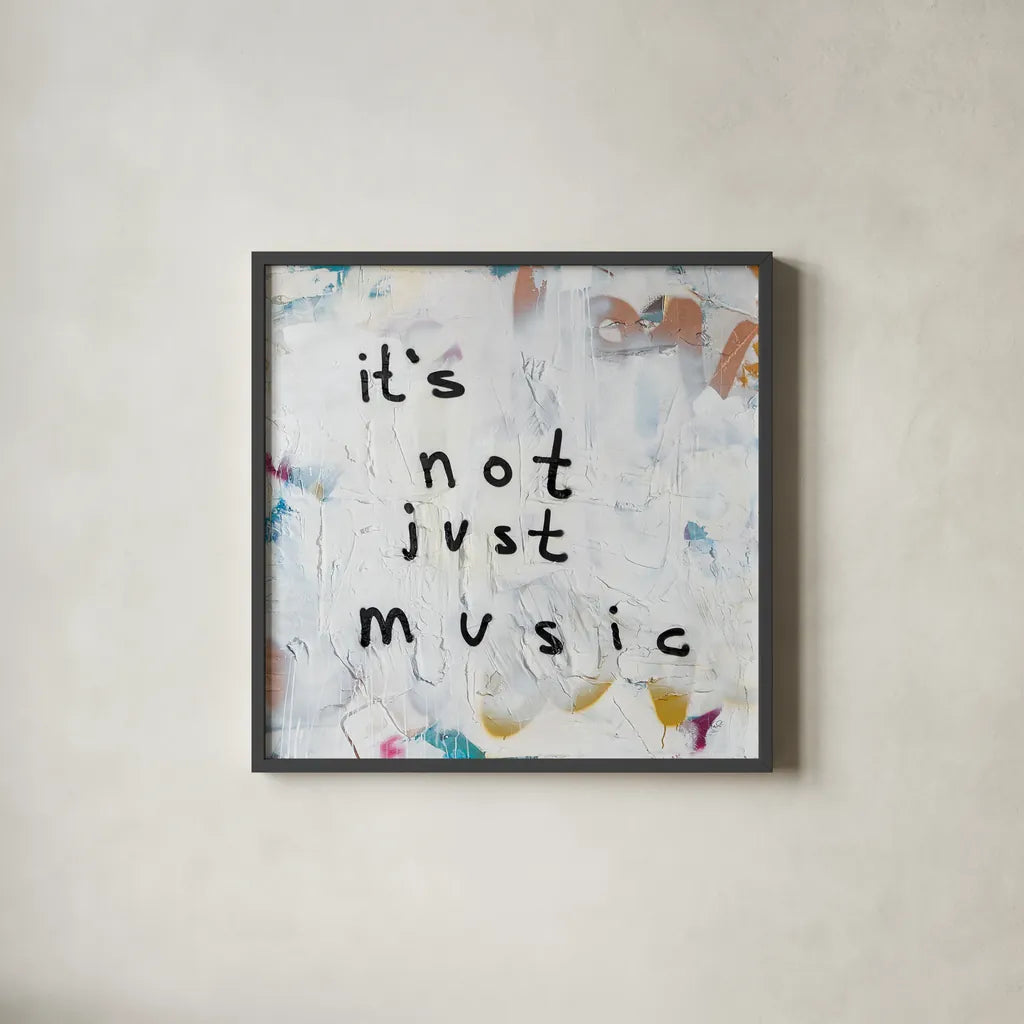 Not Just Music by Kent Youngstrom. Shown in a sleek black glass frame for a contemporary gallery look. Available as an archival giclee rolled canvas, fine art paper, or poster print. SKU 80431a.