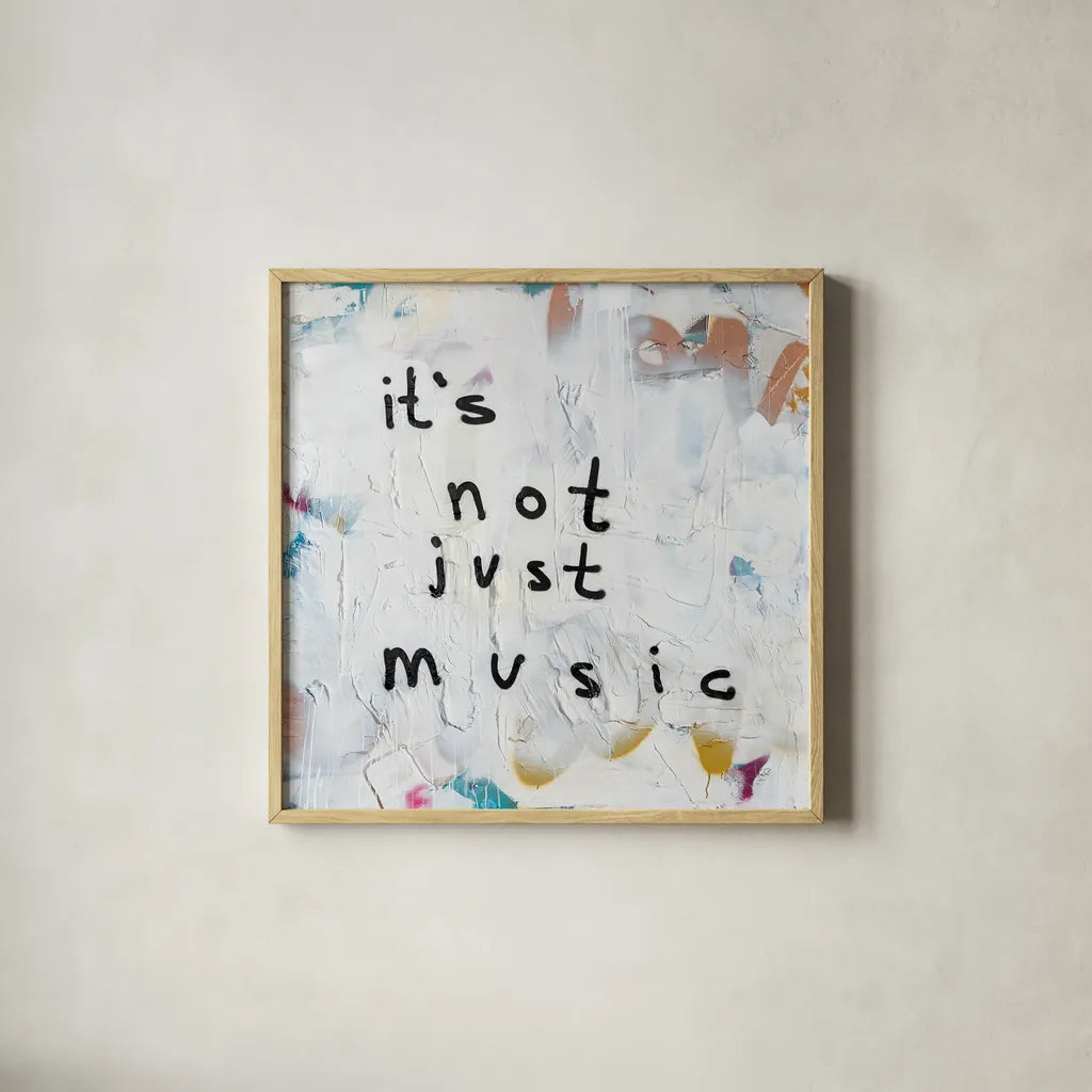 Not Just Music by Kent Youngstrom. Shown in a natural wood glass frame for a timeless modern aesthetic. Available as an archival giclee rolled canvas, fine art paper, or poster print. SKU 80431a.