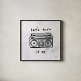 Turn it Up I by Kent Youngstrom. Shown in a sleek black glass frame for a contemporary gallery look. Available as an archival giclee rolled canvas, fine art paper, or poster print. SKU 81099a.