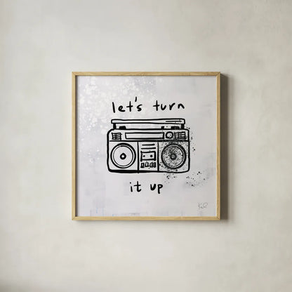 Turn it Up I by Kent Youngstrom. Shown in a natural wood glass frame for a timeless modern aesthetic. Available as an archival giclee rolled canvas, fine art paper, or poster print. SKU 81099a.
