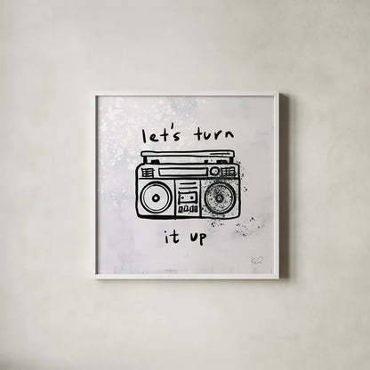 Turn it Up I by Kent Youngstrom. Shown in a crisp white glass frame for a clean and minimalist style. Available as an archival giclee rolled canvas, fine art paper, or poster print. SKU 81099a.