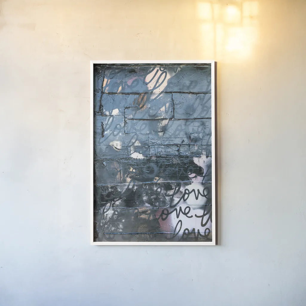 Wall of Love by Kent Youngstrom. shown as a paper print in a white frame. Available as a archival giclee rolled canvas, fine art paper, or poster print. SKU 80215h.