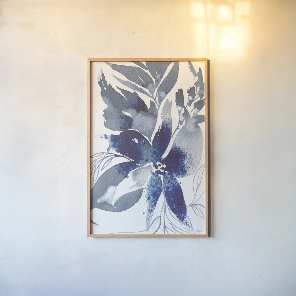 Beauty of Blue by Kristy Rice. shown as a paper print in a natural frame. Available as a archival giclee rolled canvas, fine art paper, or poster print. SKU 100913h.