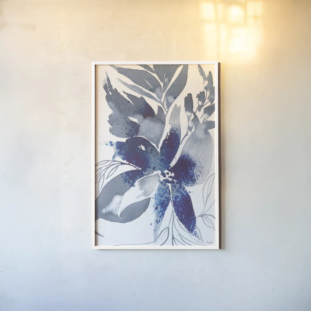 Beauty of Blue by Kristy Rice. shown as a paper print in a white frame. Available as a archival giclee rolled canvas, fine art paper, or poster print. SKU 100913h.