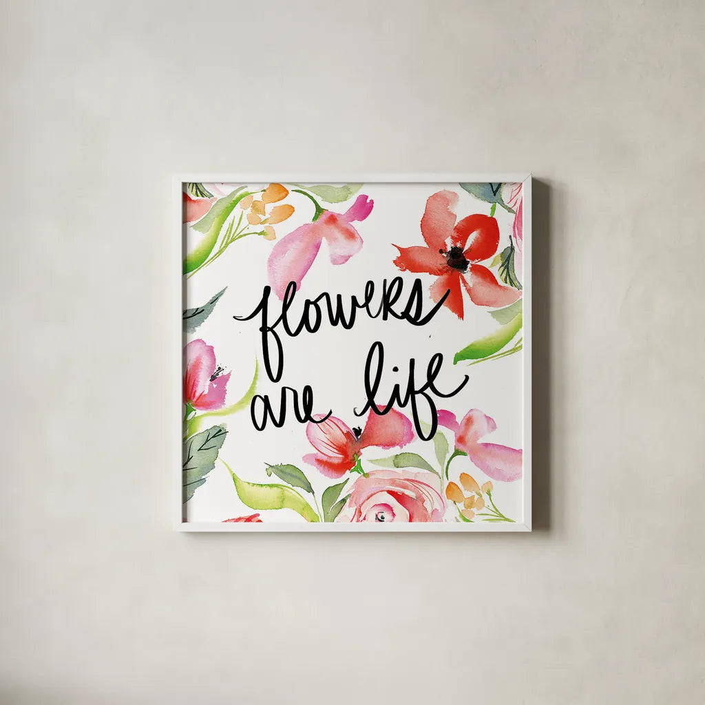 Bloom to Remember II by Kristy Rice. Shown in a crisp white glass frame for a clean and minimalist style. Available as an archival giclee rolled canvas, fine art paper, or poster print. SKU 41899a.