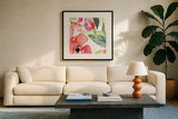 Bloom to Remember III by Kristy Rice. Displayed in a glass frame with matte in a clean modern living room. Available as an archival giclee rolled canvas, fine art paper, or poster print. SKU 41900a.