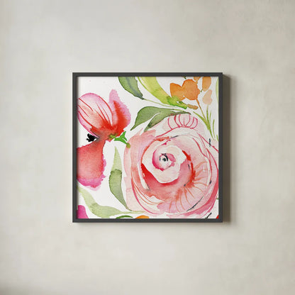 Bloom to Remember IV by Kristy Rice. Shown in a sleek black glass frame for a contemporary gallery look. Available as an archival giclee rolled canvas, fine art paper, or poster print. SKU 41901a.