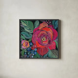 Blooming Boldly by Kristy Rice. Shown in a sleek black glass frame for a contemporary gallery look. Available as an archival giclee rolled canvas, fine art paper, or poster print. SKU 99669a.