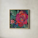 Blooming Boldly by Kristy Rice. Shown in a natural wood glass frame for a timeless modern aesthetic. Available as an archival giclee rolled canvas, fine art paper, or poster print. SKU 99669a.
