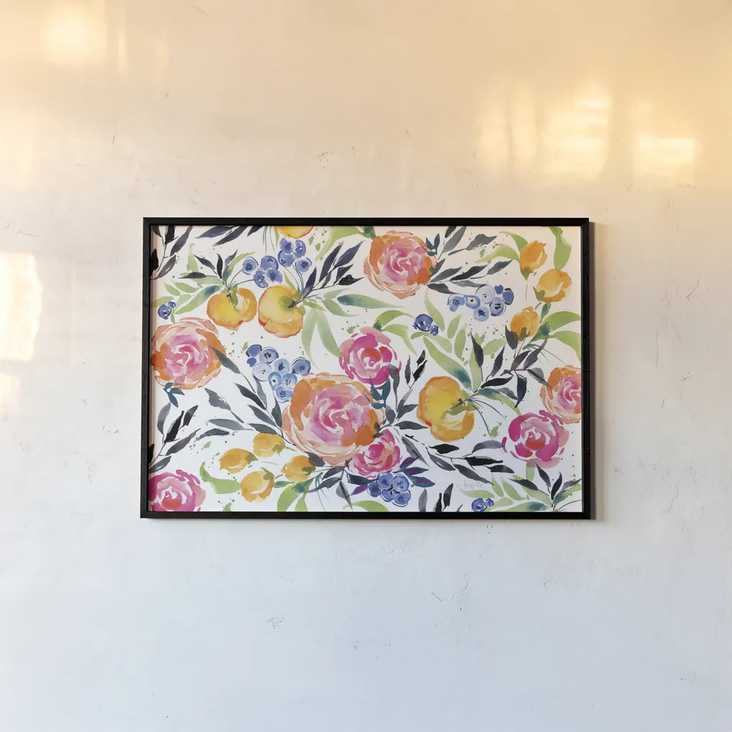 Blueberries Among Us by Kristy Rice. shown as a paper print in a black flame. Available as a archival giclee rolled canvas, fine art paper, or poster print. SKU 35059i.