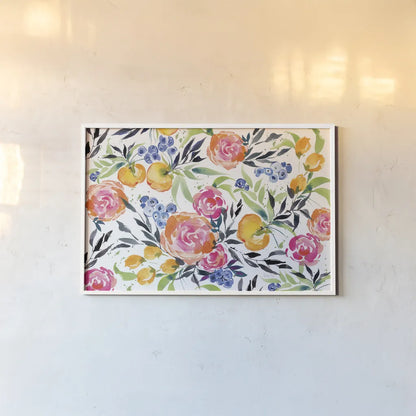 Blueberries Among Us by Kristy Rice. shown as a paper print in a white frame. Available as a archival giclee rolled canvas, fine art paper, or poster print. SKU 35059i.