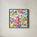 Blueberries Among Us Crop by Kristy Rice. Shown in a sleek black glass frame for a contemporary gallery look. Available as an archival giclee rolled canvas, fine art paper, or poster print. SKU 35059a.