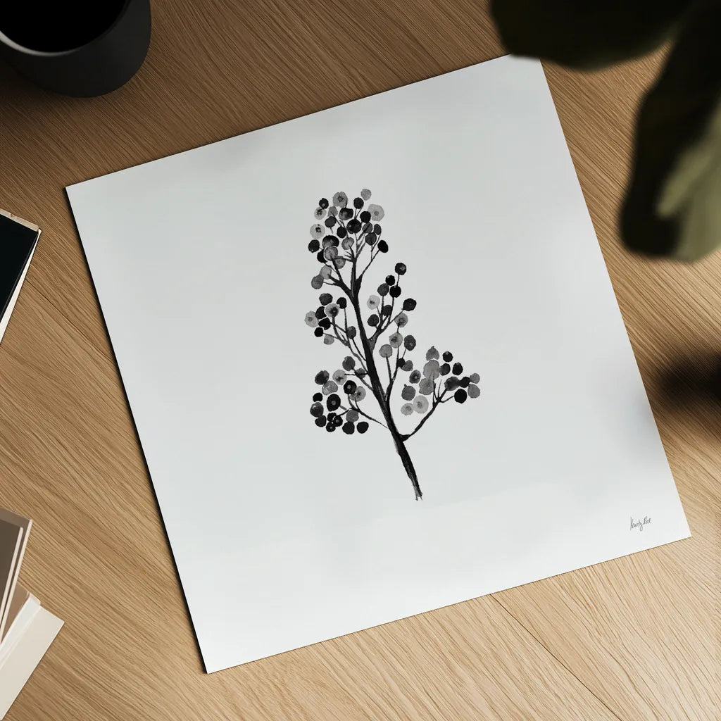 Botticelli Plant IV Black by Kristy Rice. Shown as a detailed flat fine art print, highlighting archival giclee quality. Available as an archival giclee rolled canvas, fine art paper, or poster print. SKU 74411a.
