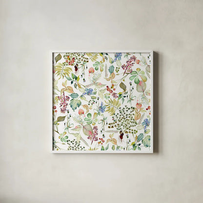 Botticelli Plants I by Kristy Rice. Shown in a crisp white glass frame for a clean and minimalist style. Available as an archival giclee rolled canvas, fine art paper, or poster print. SKU 54042a.