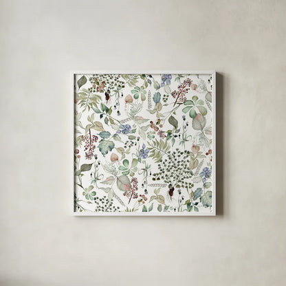Botticelli Plants I Light by Kristy Rice. Shown in a crisp white glass frame for a clean and minimalist style. Available as an archival giclee rolled canvas, fine art paper, or poster print. SKU 71489a.